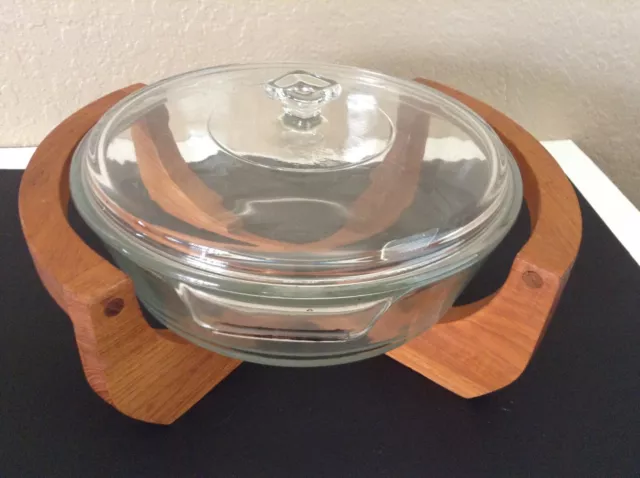 Vintage MCM Gailstyn Sutton 10" Teak Wood Casserole Holder w/Casserole & Lid VGC