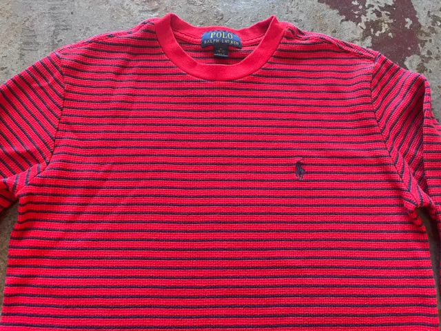 Ralph Lauren Polo Boys Red/Navy Striped Long Sleeved Top ~ Age 10/11/12 Medium