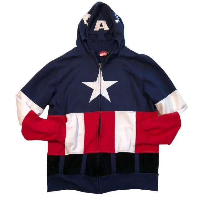 Captain America Hoodie Sz L With Eye Holes Wings Embroidered Hood Red Wht Blue