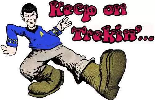 Star Trek TOS Mr. SPOCK Keep On Trekin Cartoon - WINDOW Cling Decal Sticker Art