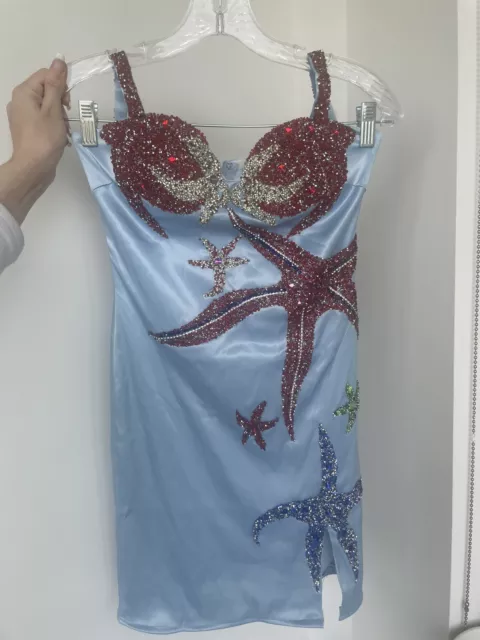 Sexy Mini Vestido Azul Bajo el Mar Estrás De Verano Vacaciones Fiesta Vestido