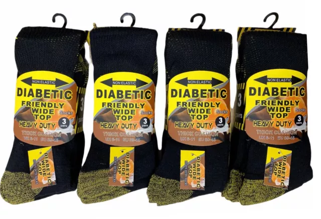 3-12 Pairs Men's Diabetic Friendly Heavy Duty Work Socks Wide Top Cushioned 6-11