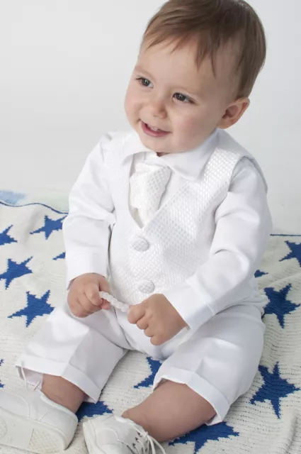 Traje de bautizo/traje de bautizo de 4 piezas para bebés niños azul blanco a cuadros
