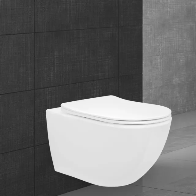 Toilette suspendu sans rebord blanc mat avec siège WC Soft Close salle de bain