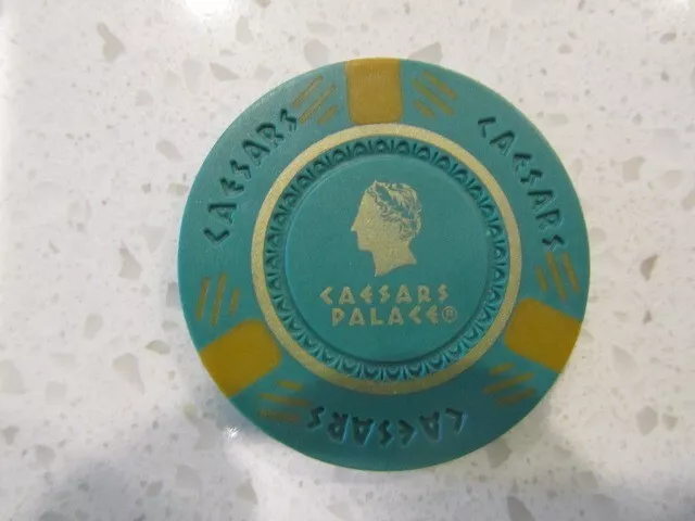 Caesars Palace Casino Poker Chip GREEN & GOLD + FREE Las Vegas Poker Chip