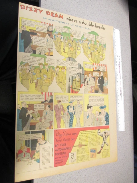 newspaper ad premium 1930s DIZZY DEAN Post cereal box baseball MISSES portrait
