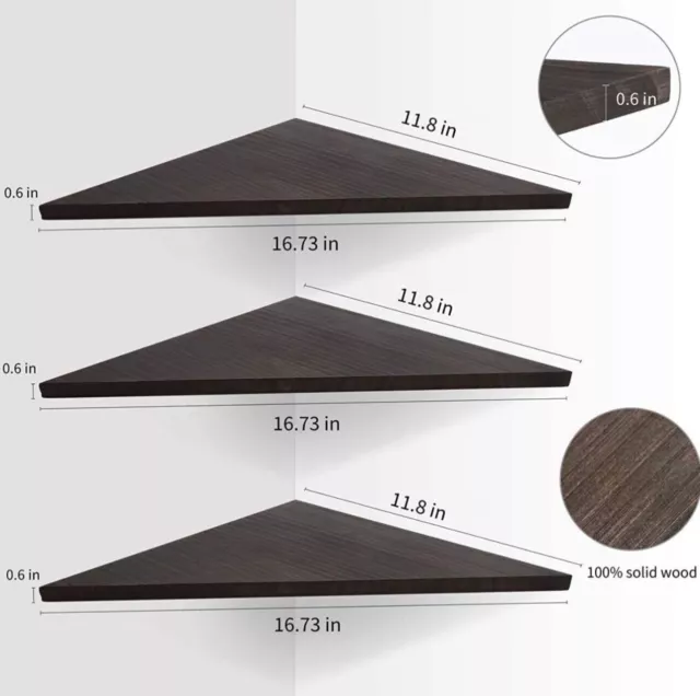 Floating Corner Shelves Set of 3, Wall Mounted Shelf