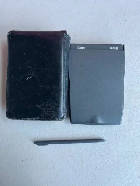 Vintage 3Com Palm III w/ Leather Case & Stylus Palm Pilot PO NW