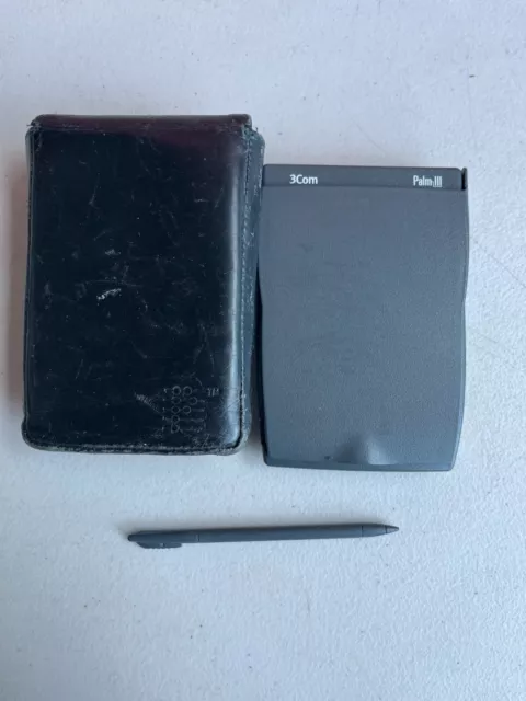 Vintage 3Com Palm III w/ Leather Case & Stylus Palm Pilot PO NW