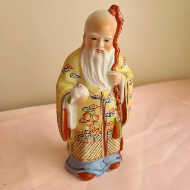 Vintage Chinese Art Porcelain God of Longevity "Sanxing Shou" Shouxing Figurine