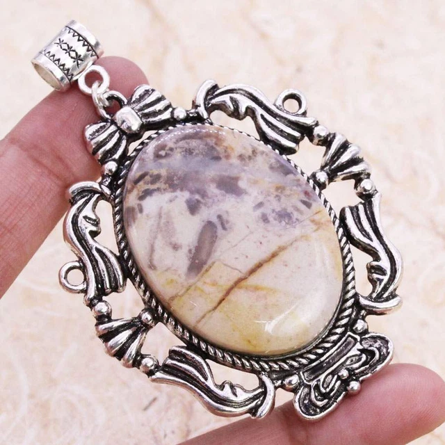 Lovely Picasso Jasper 925 Silver Plated Handmade Pendant of 2.5" Ethnic Gift