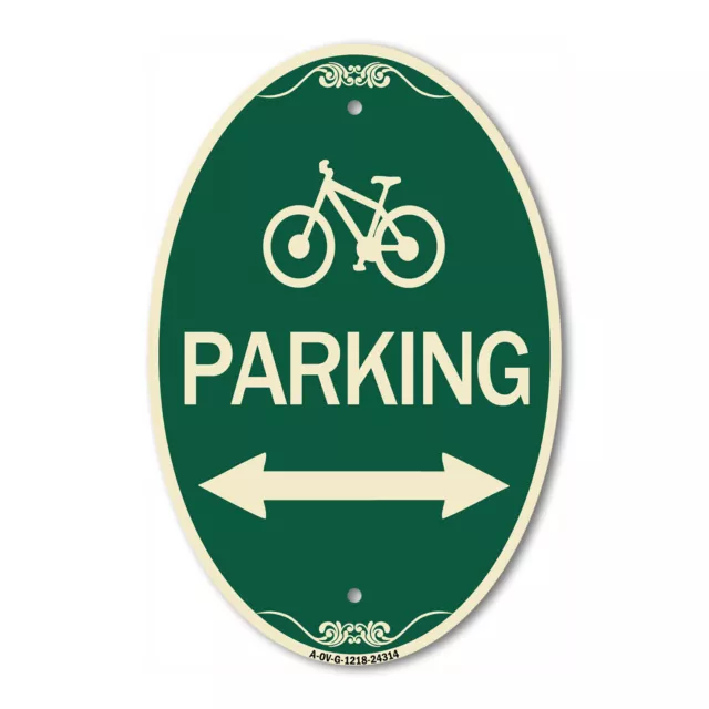 Bicycle Symbol Parking (With Bidirectional Arrow) 12" x 18" Aluminum Oval Sign