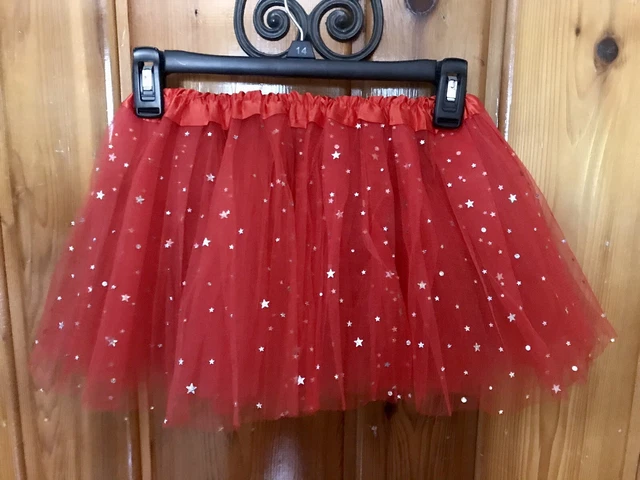 Toddler Girls Red Sparkle Silver Stars Christmas Dressy Layered Tulle Tutu Skirt