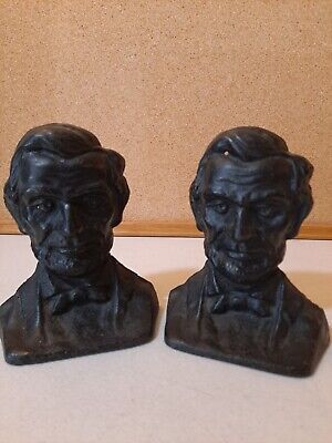 Pair Vintage Cast Iron Abraham Lincoln Bookends Shelf Sitters