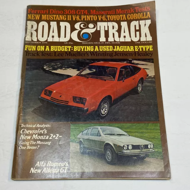 Road & Track Magazine Sep 1974 Chevrolet Monza Alfa Romeo Alfetta GT Ferrari Car