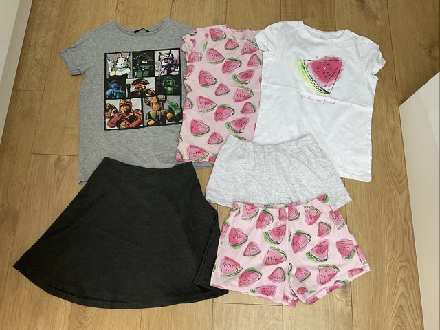 Girls clothes bundle age 10-11 yrs short sleeve shorts pjs school roblox t shirt