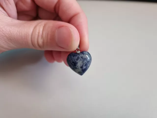 Natural Gemstone Sodalite Mini Heart Necklace Pendant Valentines Day