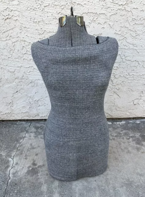 Antique Vintage Dress Form Sewing Mannequin Adjustable Woman Gray Fabric  W/Stand