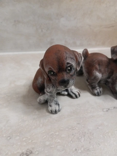 Set of 2 Vintage Ceramic Puppy Dog Figurines Brown  and whiteAdorable  3" Tall