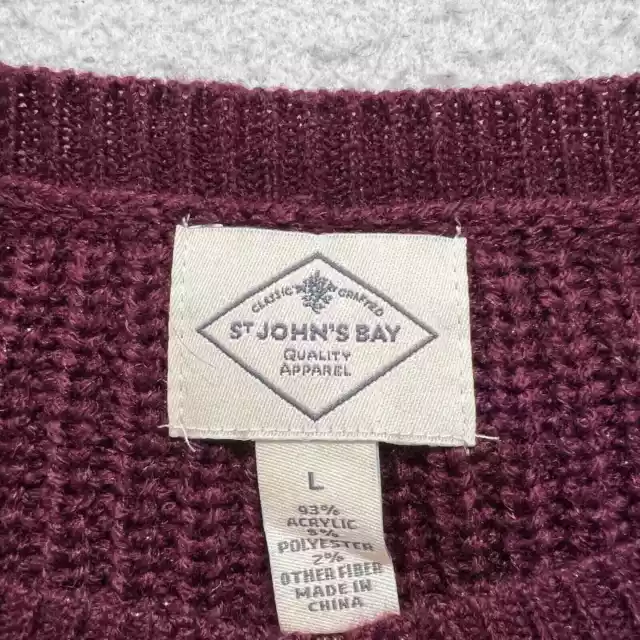 St. John's Bay Women's Large Long Sleeve Burgundy Purple Crewneck Sweater Knit 3