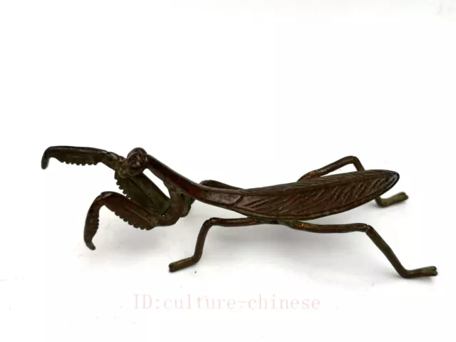 Chinese Bronze Carving Exquisite Mantis Statue table Decoration Old Collection