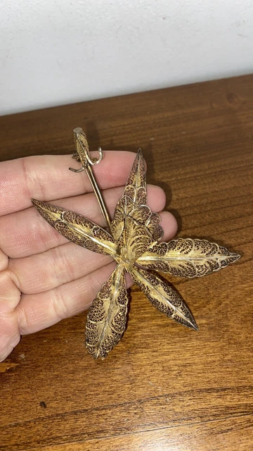 Ancienne Broche En Argent Massif Vermeil Fleur Filigrane