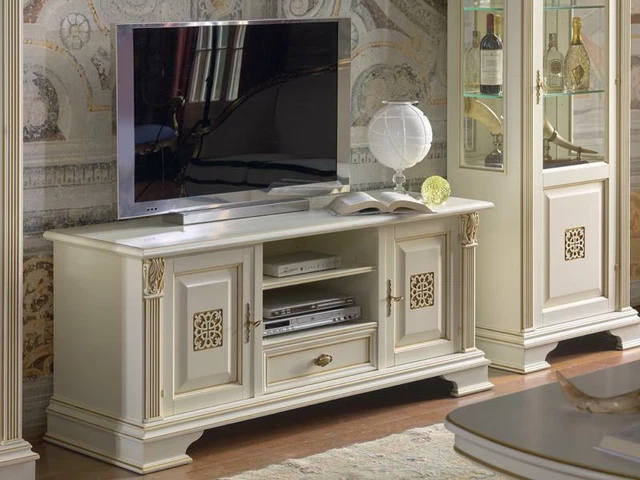INNOVA HOME Console de salon à trois portes en bois, cadre en métal, style antique vintage rustique moderne