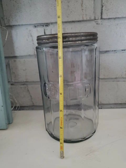 VINTAGE HOOSIER CABINET COFFEE GLASS JAR with Tin Lid 2