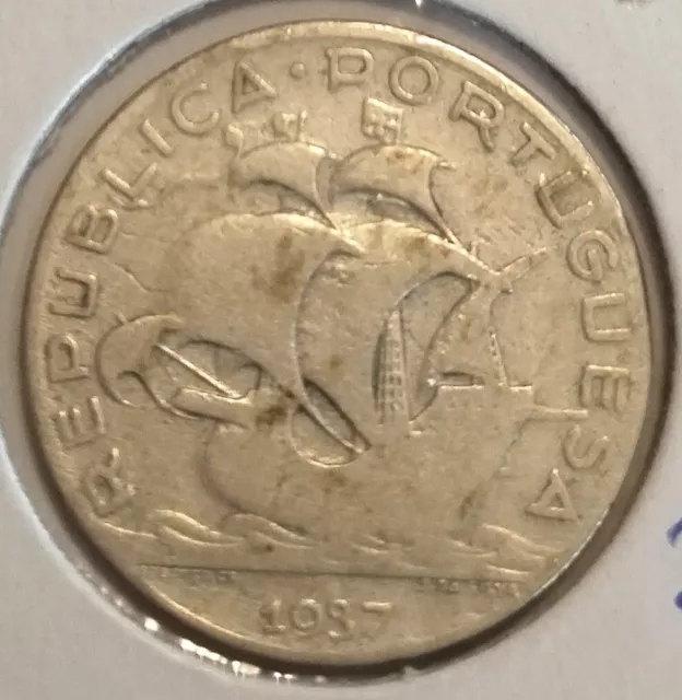 Moneda Portugal 5 Escudos 1937 Plata. RARA.