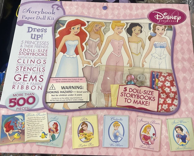 DISNEY 5 PRINCESS Storybook Paper Doll Kit & Activities Stencils Beads
