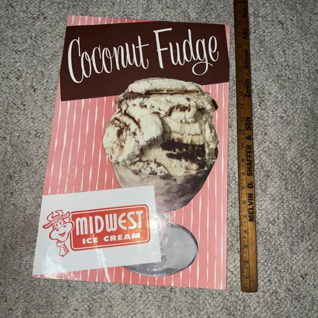 Vintage 1950s Grocery Store Coconut Fudge Midwest Ice Cream Dairy Sign