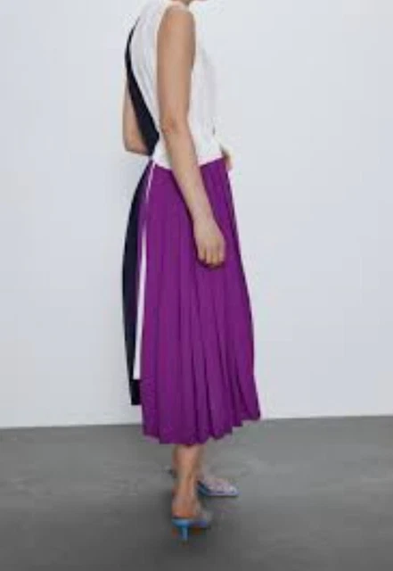 zara pleated patchwork dress NWT Zara PLEATED PATCHWORK DRESS purple blue (Waist tie missing) size Medium