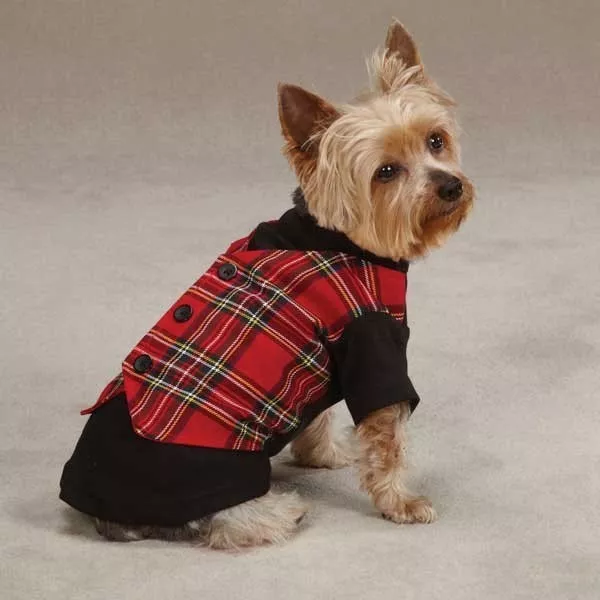 Red Tartan Cotton Blend Dog Vest East Side Collection ZM00983 Unisex