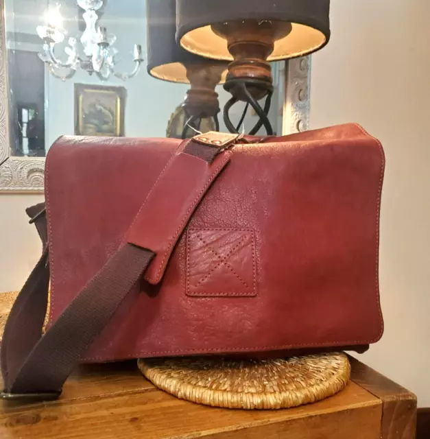ASHWOOD PEDRO REAL LEATHER Oxblood Tan LARGE Laptop Satchel