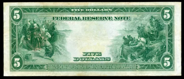 1914 $5 Federal Reserve Note lightly circulated New York Red Seal Fr 833 3