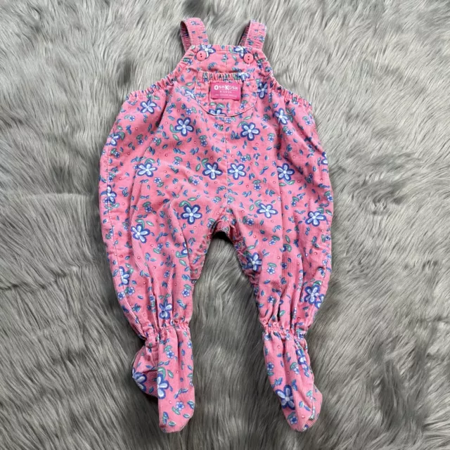 Vintage Oshkosh Bgosh Made USA Pink Blue Floral Corduroy Footed Overalls