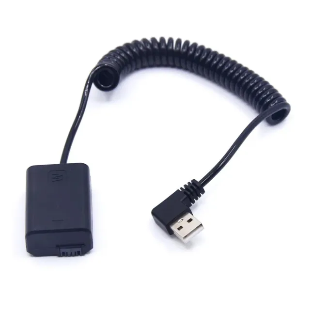 USB Spring Cable to AC-PW20 NP-FW50 Dummy Battery for Sony ZV-E10 A7 A3500 A5100