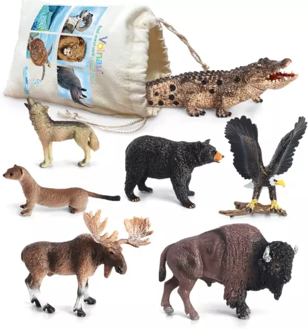 Safari Animal Figurines Toys 7PCS North America Figures Zoo Pack for Toddlers Ki