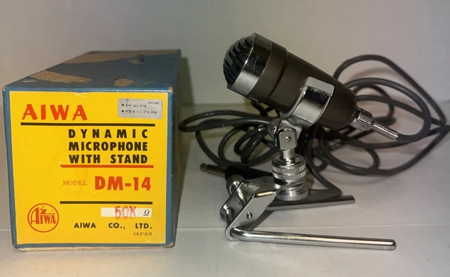 AIWA DM-14 ダイナミックマイク AIWA DYNAMIC MICROPHONE And Stand DM - 14 Vintage Japan $25.00