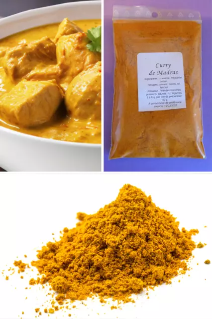 CURRY DE MADRAS 30 g mélange épices " fait maison " .  3 à 6 g par kilo