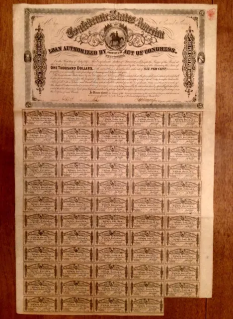 -1864 $1000 Confederate States of America -CSA Civil War Bond ~SALE PRICED