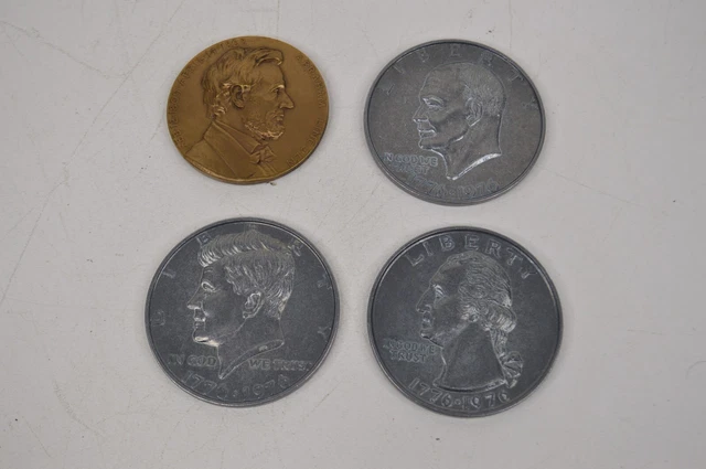 Lot of 3 Jumbo 3" Novelty Coins One Dollar Half Quarter Lincoln Malice Medal