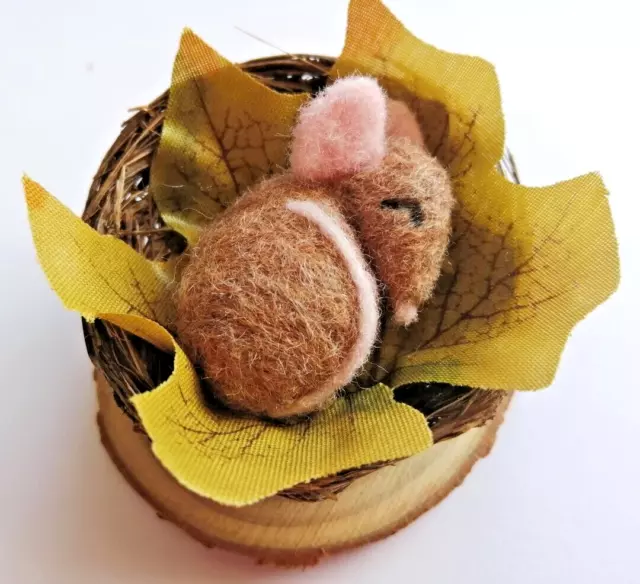 Hand Made Needle Felt Character Mice - Sleeping baby Mouse