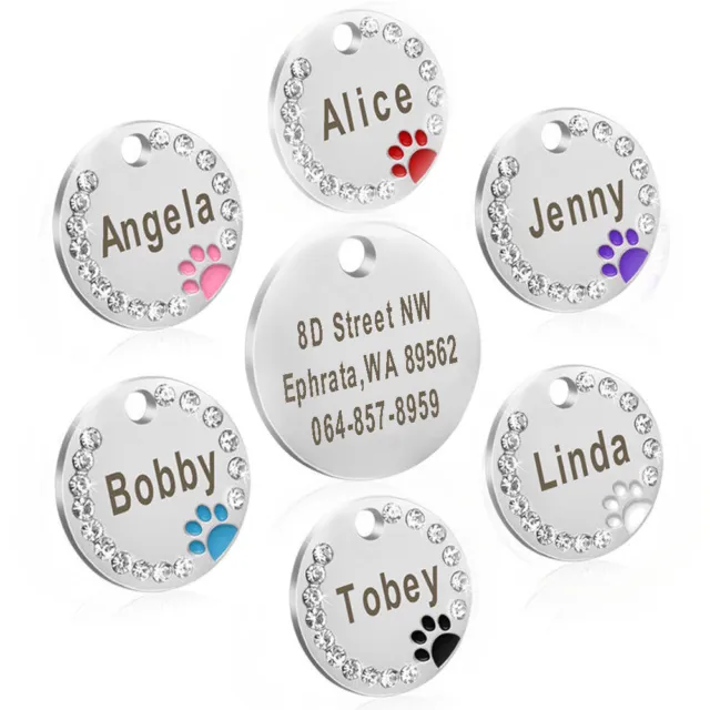 Dog ID Tags Personalized Cute Paw Tags Engraved Bling Rhinestone for Pet Cat Dog 3