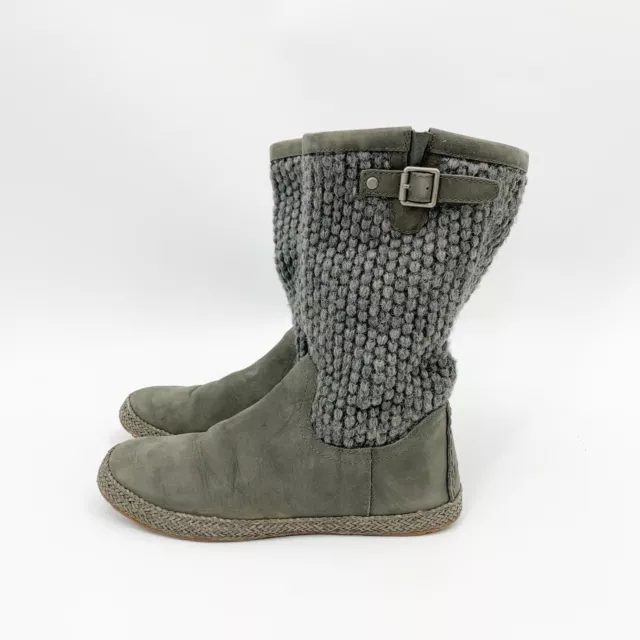 UGG Lyza Charcoal Grey Suede Leather & Wool Knit Mid-Calf Boots 1012490 Size 6