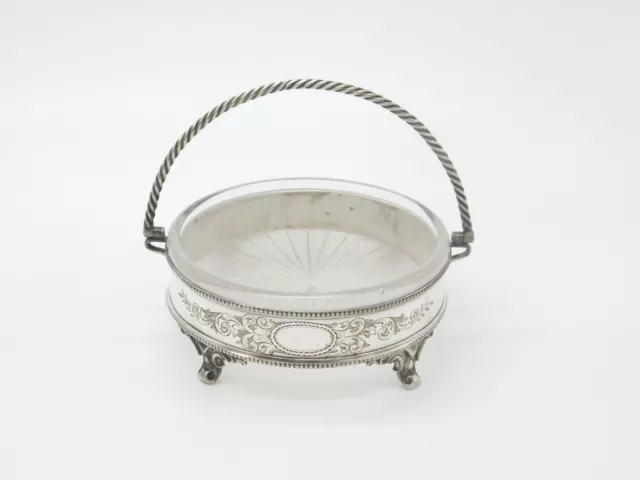 Victorian Silver Plated Frosted Glass Sweet Treat Basket Dish Antique c1900