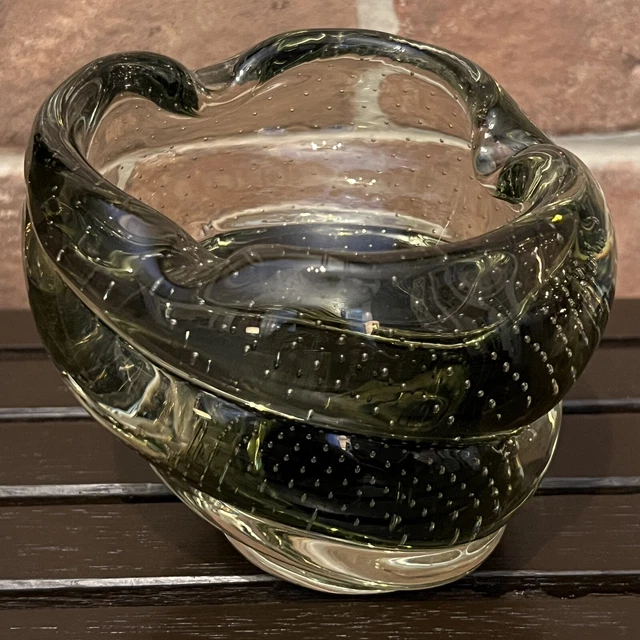 Vtg Mid Century Mod Controlled Bubble Studio Abstract Art Glass Hand Blown Bowl