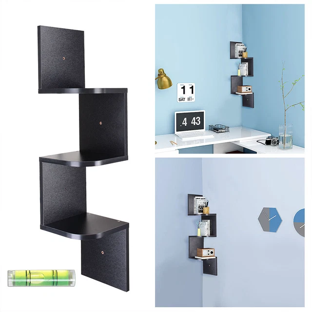 3 Tier Wall Mount Modern Corner Shelves Home Rack Shelf Zig Zag Furniture Black