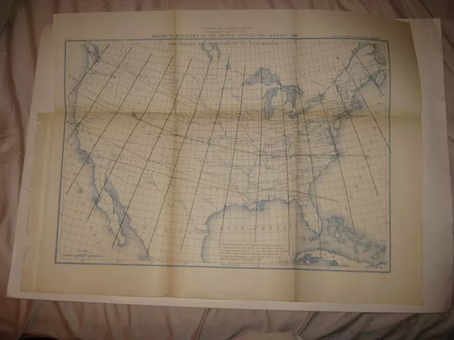 Antique 1890 United States Magnetic Meridian Map Territory Texas California Rare