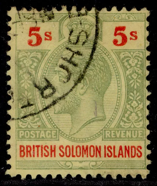 BRITISH SOLOMON ISLANDS GV SG36, 5s green & red/yellow, FINE USED. Cat £50.